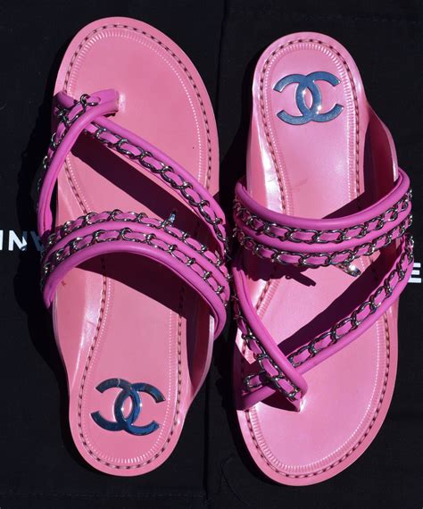 chanel pink flat sandals|Chanel thongs flip flops.